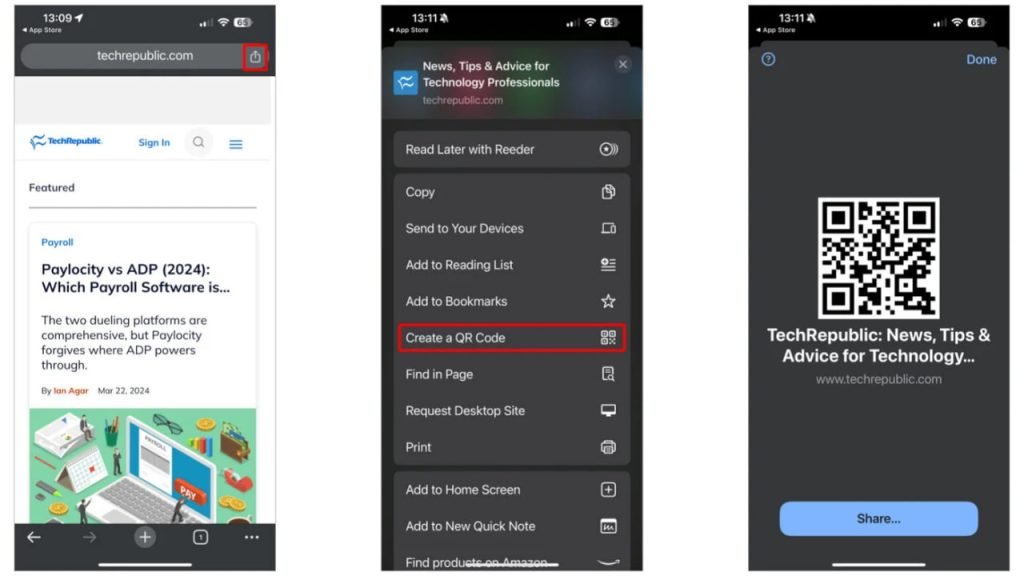 آموزش بدون دردسر، تصویری و رایگان ساخت کیو آر کد (QR Code)_آیندگان 24 ساخت کیو آر کد با کروم آیفون