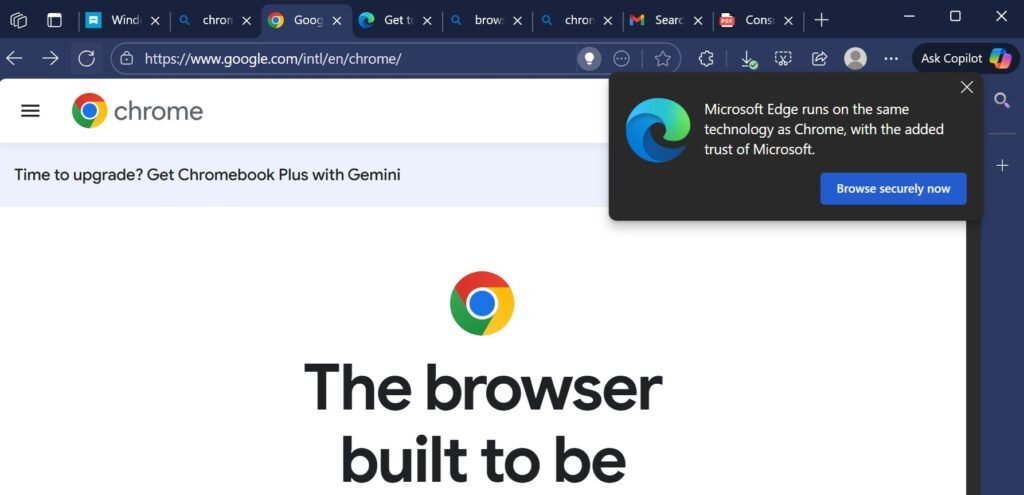 تبلیغات مایکروسافت اج در سایت کروم