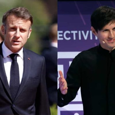 امانوئل مکرون، رئیس جمهور فرانسه و پاول دورف، مدیرعامل تلگرام